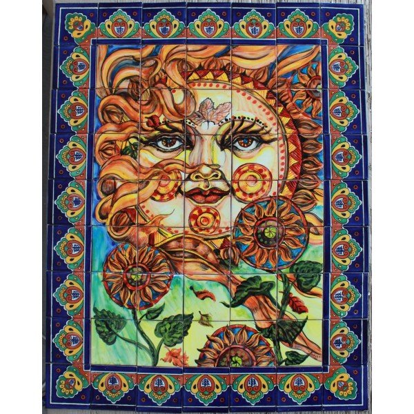 Mexican Talavera Mural Sol Floral 3